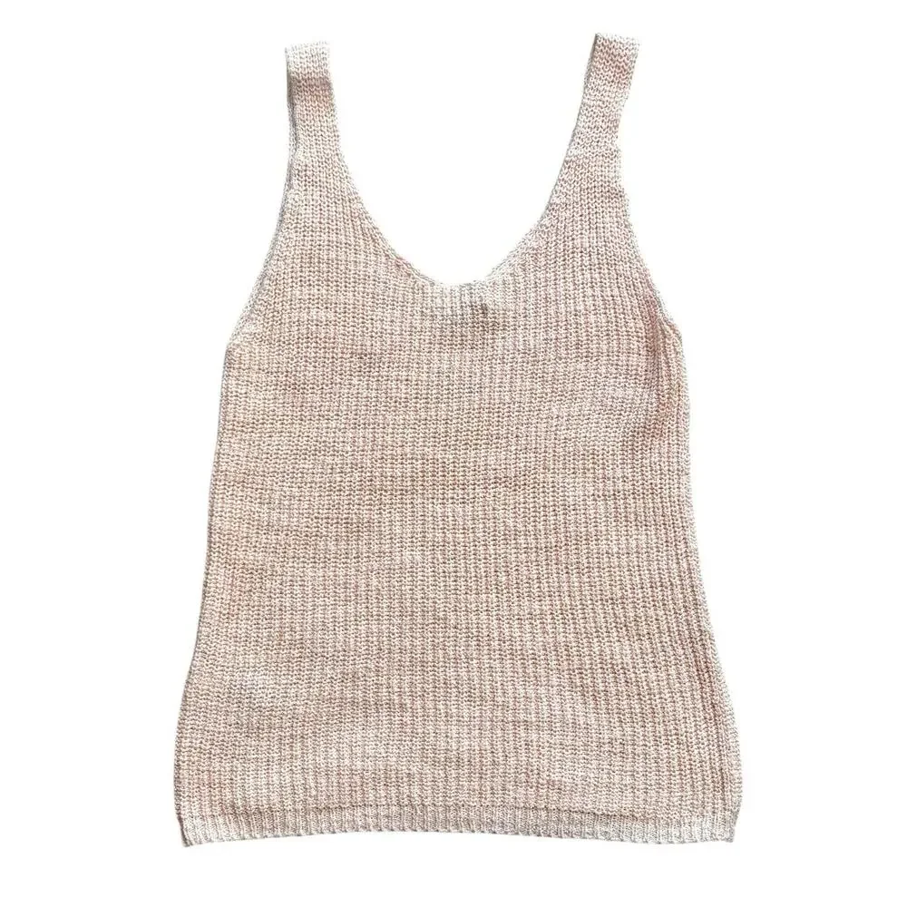 Madewell V Neck Sweater Tank Light Pink Cotton Blend Relaxed Beachy Medium